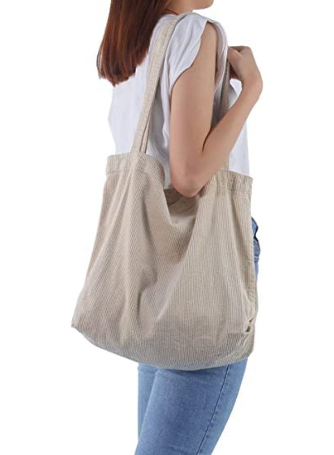 ChicAbode Corduroy Tote Bag with Zipper for Women Girl Canvas Shoulder Handbags Cute Large Purse,Suitable for Work, Leisure, Date, Travel,etc - Image 2